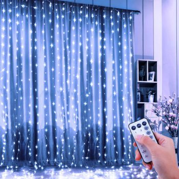 BlueFire Upgraded Window Curtain String Lights 300 LEDs Icicle Light String Waterproof Christmas Lights with 8 Modes Remote Control for Christmas Wedding Party Home Garden Bedroom Decorations (White)