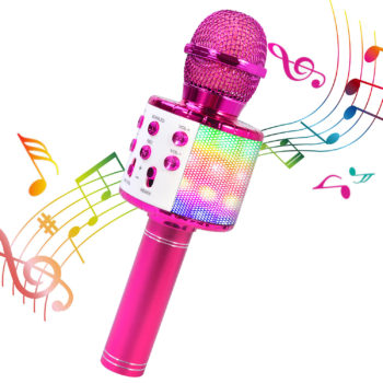 BlueFire Wireless 4 in 1 Bluetooth Karaoke Microphone with LED Lights, Portable Microphone for Kids, Best Gifts Toys for 4 6 8 10 12 Year Old Girls Boys (Purple)