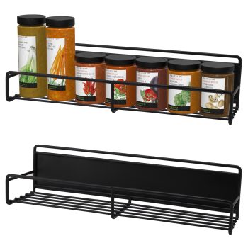 BlueFire Magnetic Spice Rack For Refrigerator, 2 Pack Space Save Large Capacity Organizer, Durable Shelf for Microwave, Fridge - Black