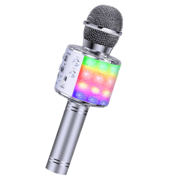 BlueFire Karaoke Microphone 4 in 1 Bluetooth Karaoke Microphone Wireless Handheld Microphone Portable Speaker Machine Home KTV Player with Record Function for Android & iOS Devices(Silver)