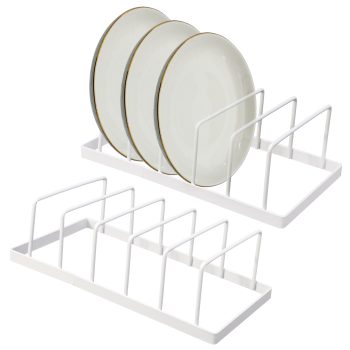 BlueFire Dish Plate Storage Drainboard 2-Pack, Plate Holders Organizer, Metal Dish Storage Dying Display Rack for Cabinet, Counter and Cupboard, White