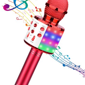 BlueFire 4 in 1 Karaoke Wireless Microphone with LED Lights, Portable Microphone for Kids, Great Gifts Toys for Kids, Girls, Boys and Adults (Red)
